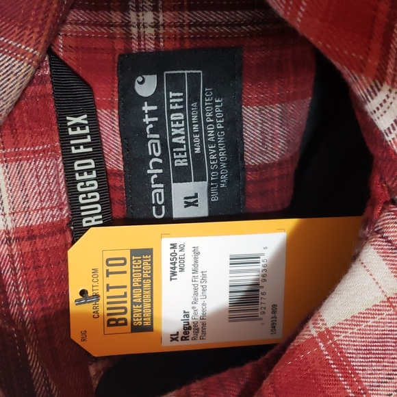 NWT Carhartt Men's Rugged Flex Relaxed Fit Flannel Fleece Lined Plaid Shirt XL - Picture 3 of 5